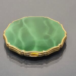 Vtg 50s Stratton Powder Compact Mirror Marbled Jade Green Gold Tone Made England